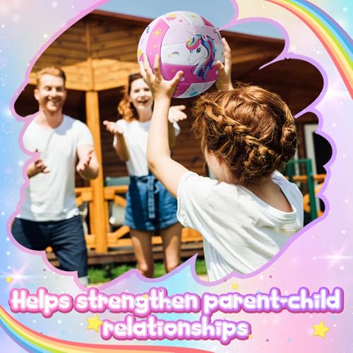 Size 5 Pink Unicorn Volleyball Kit with Backpack & Pump for Girls