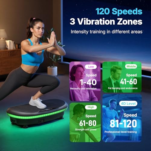 4D Vibration Plate Exercise Machine - 7 Modes, 120 Speeds, Black