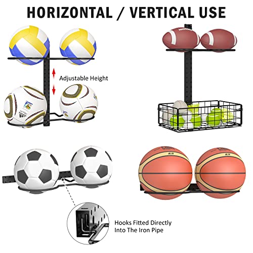 Height-Adjustable Wall-Mounted Basketball Rack for 14 Balls