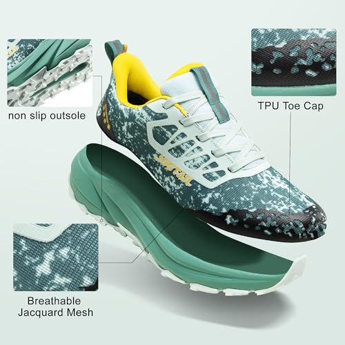 JOGTAIL Men's Wide Water-Resistant Trail Running Shoes with Cushioned Arch Support - Fern/Green, Size 10.5 Wide