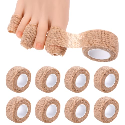 1 Inch Big Toe Protectors - 8 Rolls Self-Adhesive Bandage - Nude