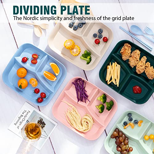 Colorful Square Unbreakable Divided Plates 10 Inch - 5 pcs Kids & Adults