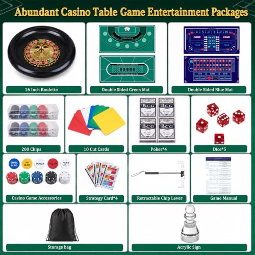 4-in-1 Casino Game Set with 16'' Roulette Wheel & Poker Kit