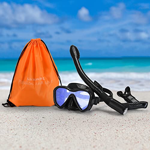 LUXPARD Adult Snorkel Set Black Coated Lens Dry Snorkel & Mask