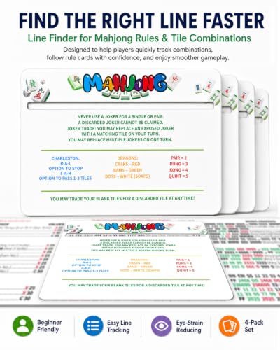 Mahjong Line Finder Rule Card Reader - 4 Pack