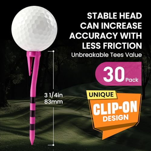 3 1/4 Inch Pink Golf Tees with Hat Clip - 30 Pack