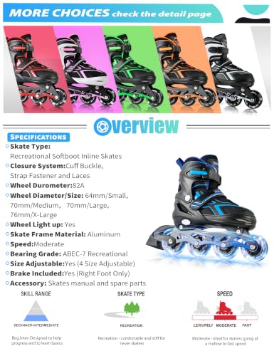 2PM SPORTS Adjustable Inline Skates – C Blue / Medium - Big Kid (13C-4 US) with Light-Up Wheels