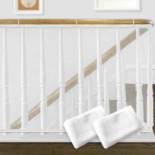 20ft Indoor Outdoor Baby Safety Stair Railing Net Baby Proofing Stair Balcony Banister Rail Guard Child Safety Stair Protection Safe Rail, White(10ft x 2Pack)