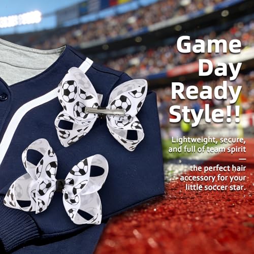 4-Inch Soccer Hair Bows for Girls - 2PCS Grosgrain Ribbon Clips