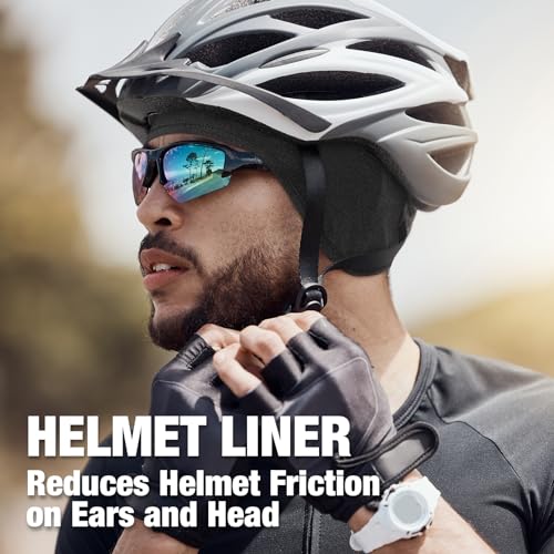 MELASA Cooling Skull Cap Helmet Liner with Ear Flaps – Black & Black