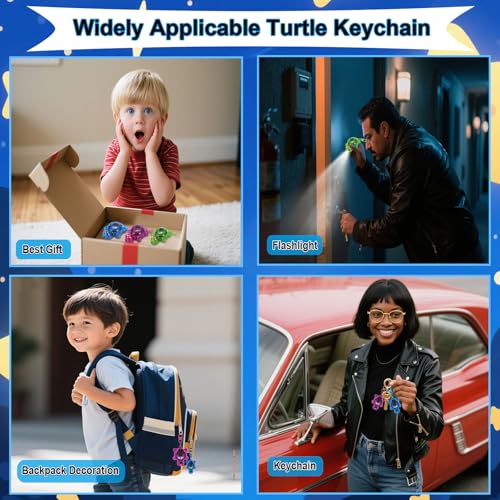 Tiemahun 3-Pack Turtle Keychain Mini LED Flashlights with 7 Modes & SOS Emergency