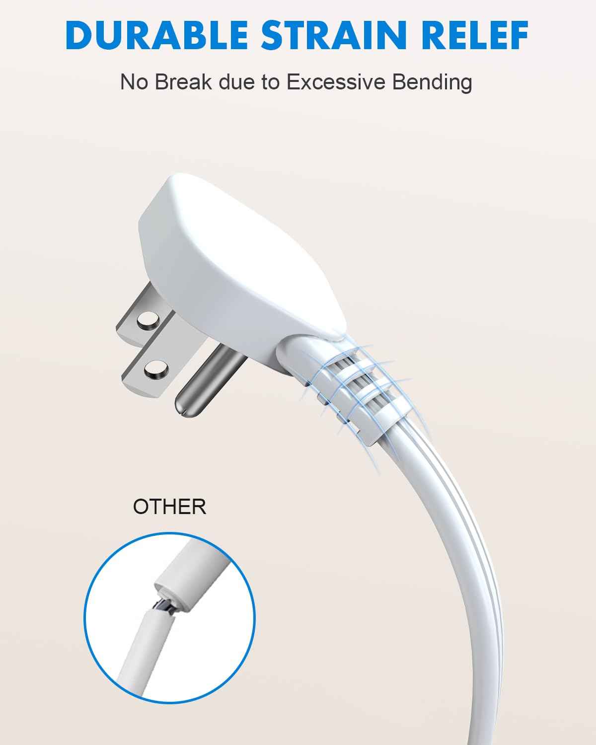 Flat Plug Short Extension Cord 1Ft White Low Profile Adapter 3 Prong Indoor Small Grounded Power Cable Outlet Saver 16AWG 13A 1625W 6 Pack