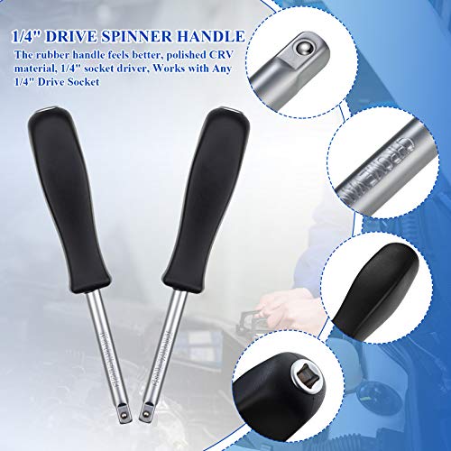 2 Pieces of 1/4 Inches Drive Spinner Handle Socket Driver Handle for Car Repair, Black