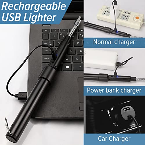 Kungsana Black Rechargeable Long Arc Lighter with Retractable 27.55in Flexible Neck