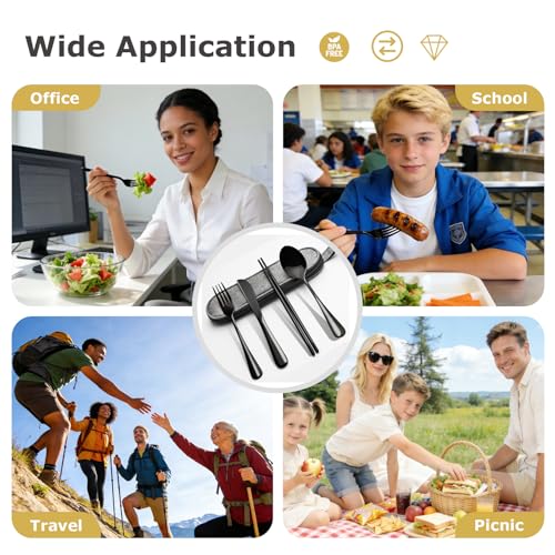 5-Piece Matte Black Stainless Steel Travel Utensil Set with Waterproof Case