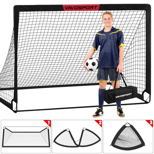 Kids Soccer Goal Set - 2 Portable 6'x4' Goals with Ball & Cones - Black
