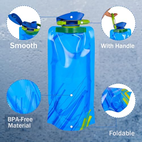 Collapsible Water Bottle – 23oz Leakproof Portable Bottle, White+Blue