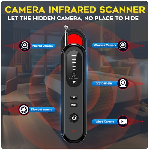 SEVENPARK Hidden Camera Detector - 2025 Portable Camera Finder, GPS Tracker Detector, RF Wireless Signal Scanner for Office, Hotels, Cars, 5 Levels Sensitivity (Black)