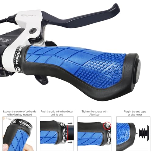 TOPCABIN Blue Bike Handles - Ergonomic Rubber Bicycle Grips for Road & MTB Bikes