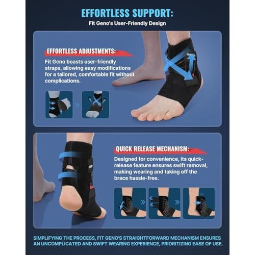 Fit Geno Ankle Brace for Sprained Ankles - Adjustable Breathable Support with Quick-Release Straps for Pain Relief and Swelling Reduction for Men and Women (Right M/L, Ankle size 9''-9.8'')