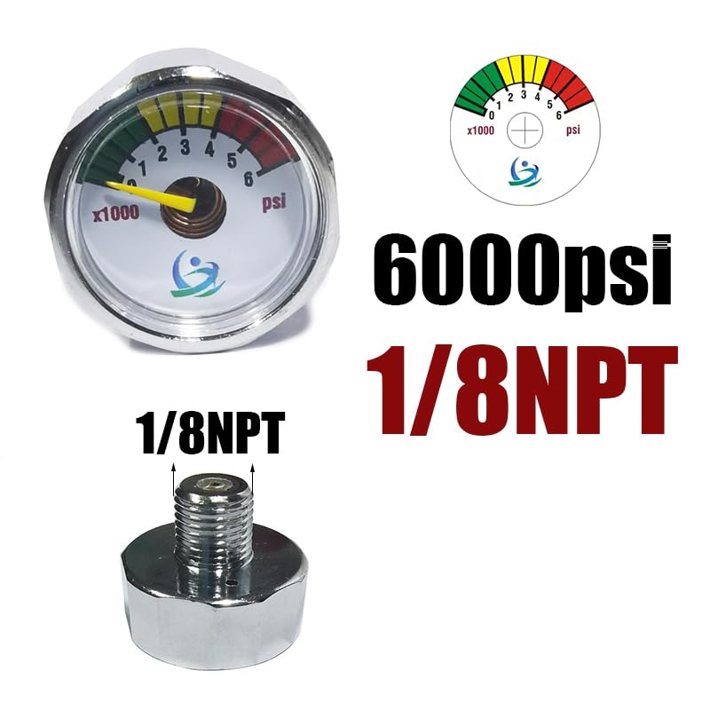 1 Inch Pressure Gauge - 1/8NPT, 6000psi for Paintball & Diving