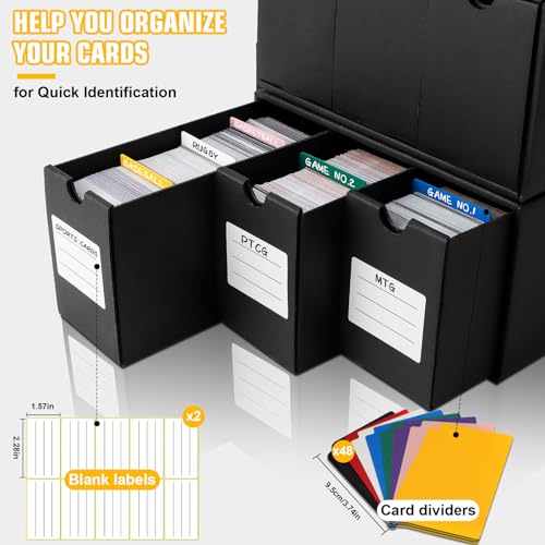 QLOUNI 9-600 CT Card Storage Boxes with 48 Dividers – 9000+ Card Organizer for TCG/MTG/YGO Baseball Cards