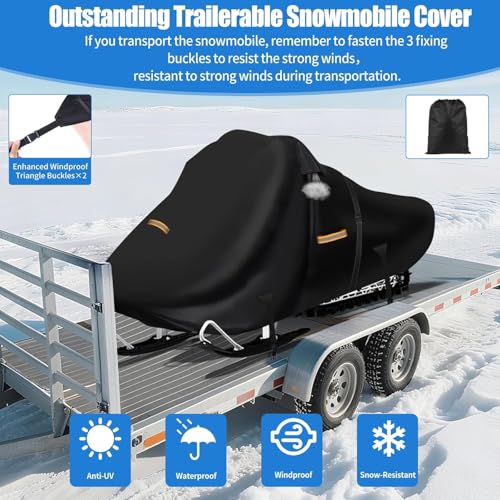 Black 900D Waterproof Snowmobile Cover 130" L x 51" W x 48" H for Arctic Cat Skidoo Yamaha