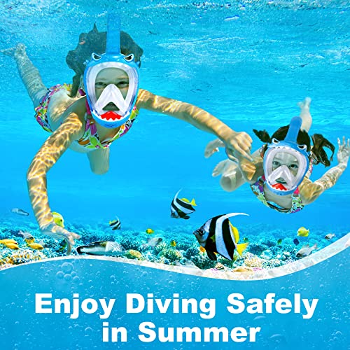 Kids Full Face Snorkel Mask - 180° Panoramic View, Blue