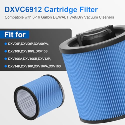 2 Pack DXVC6912 Vacuum Filter Replacement for Dewalt Wet Dry Vac 6-16 Gallon, for Dewalt Vacuum DXV06P DXV09P DXV09PA DXV10P DXV10PL DXV10S DXV10SA DXV10SB DXV12P DXV14P DXV16P