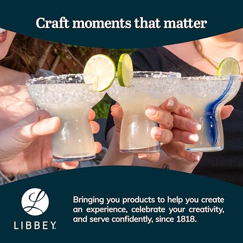 Libbey Blue Ribbon Stemless Margarita Glass Set of 6 - Artisan-Inspired, Lightweight Mexican Glassware for Parties
