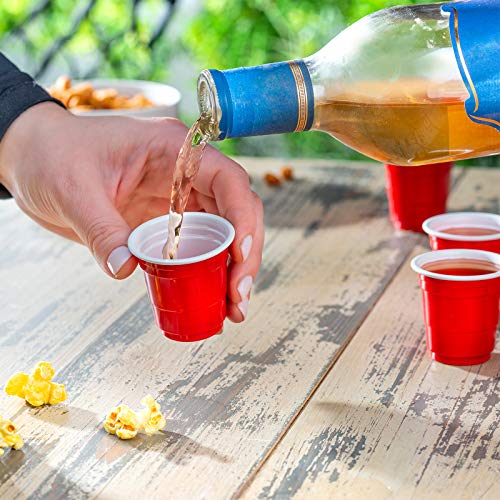 Red Mini Plastic Shot Glasses - 2 oz, 100 Count Disposable Cups
