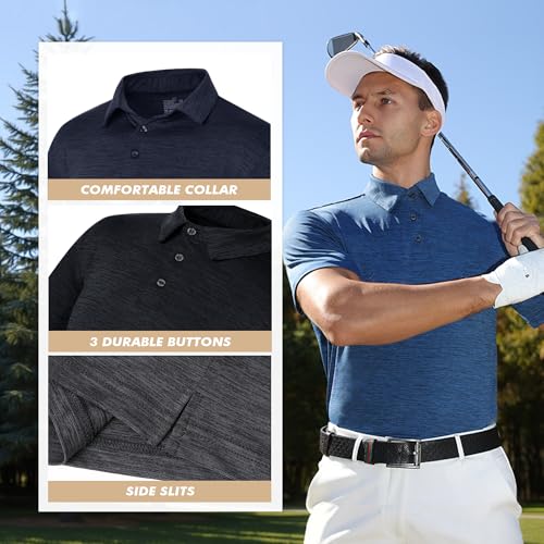 BOOJO Men’s 5 Pack Polo Shirts - Quick Dry Golf & Athletic Short Sleeve, Varieties Large