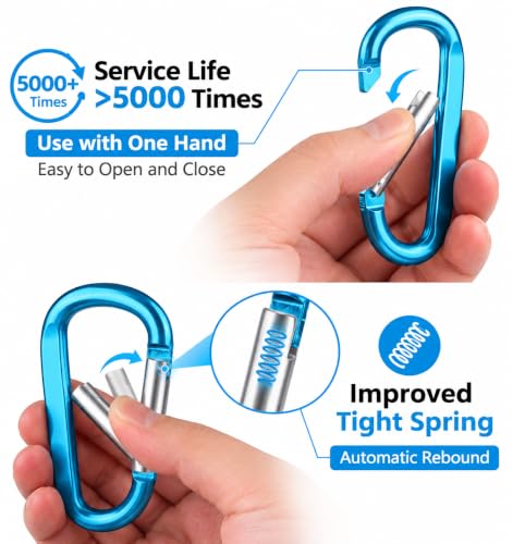 Large 3-Inch Aluminum Carabiner Clips - 6-Pack with Keyrings