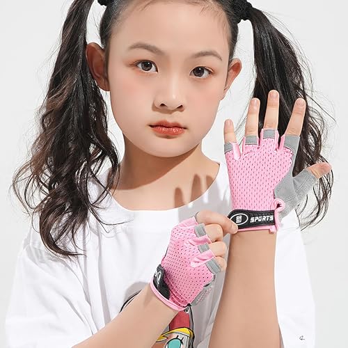 Kids Half-Finger Cycling Gloves - Breathable Anti-Slip Bike Gloves - Pink / M