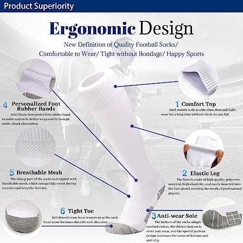 Athletic Soccer Socks - Moisture-Wicking Team Sports Gear - Small, White (2 Pairs)