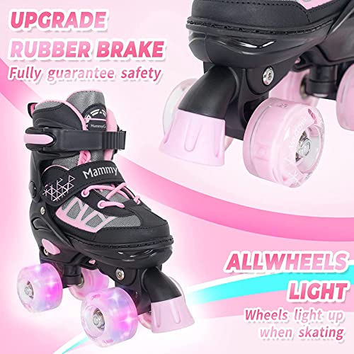 MammyGol Adjustable Kids Roller Skates Pink Small 9C-12C with Light-Up Wheels