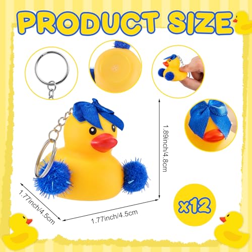 Cheerleader Rubber Duck Keychains - 12 Pcs Blue Gift Set