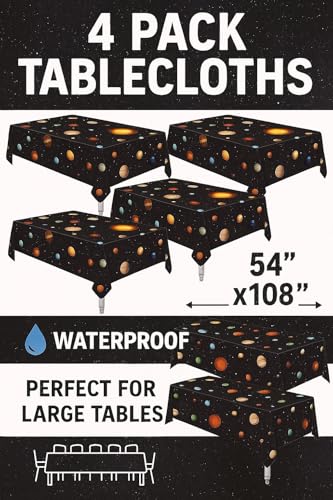Outer Space Table Cover - 4 Pack Plastic Galaxy Decorations 54"x108"
