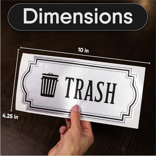 Recycle and Trash Stickers for Trash Cans - Metallic Vinyl Recycling Bin Labels ? 2 Pack - Large 10" by 4.25" Decals Logo - Waste Signs for Home Kitchen or Office Bins Indoor/Outdoor Use
