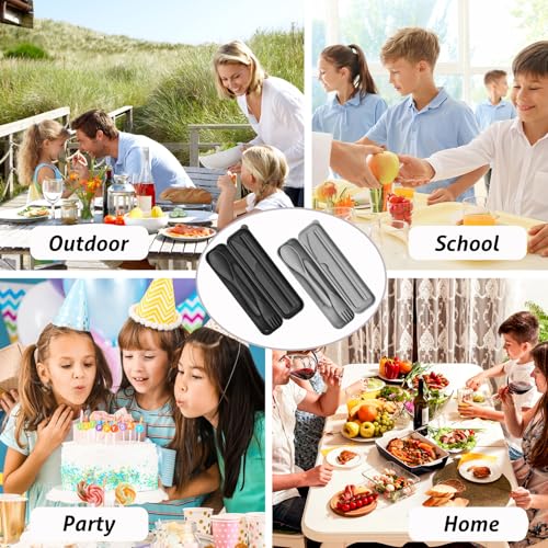 Reusable Travel Utensil Set with Case - 2 Sets, Black & Grey