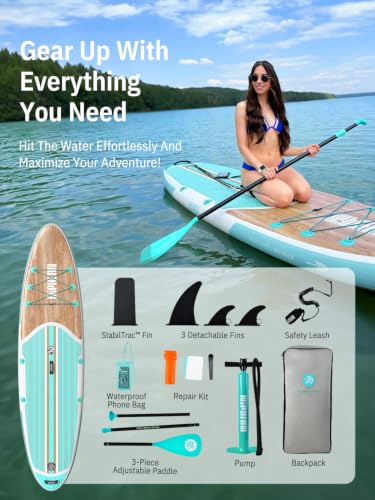 Inflatable Stand Up Paddle Board - 10'6'', Anti-Slip EVA Deck, 450 lbs Capacity - Green Wood