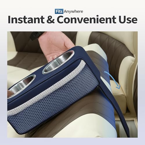 Pontoon Cup Holder Stainless Steel Double with Side Pocket Blue - MANUMARINE