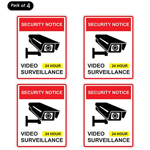dealzEpic - 24 Hour Video Surveillance Warning Sign Sticker - Self Adhesive Peel and Stick Vinyl Decal - 3.94 x 3.15 inches | Pack of 4 Pcs