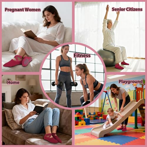 Yoga Socks Women 4-Pack Grip Socks for Pilates Barre Dance & Home