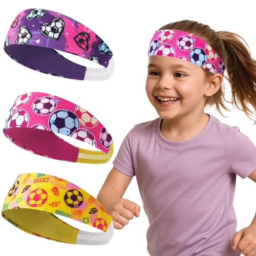 Soccer Headbands for Kids - 3 Pack in Pink, Yellow & Purple