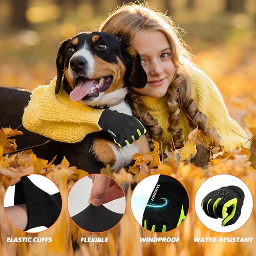 Kids Winter Gloves with Touchscreen - Green, Medium Size
