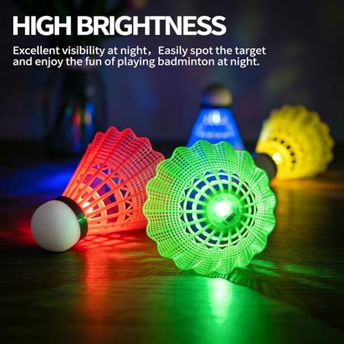 Glow in the Dark LED Badminton Shuttlecocks - 4 Pack Nylon Birdies
