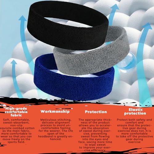 Sweatbands Sports Headband - 4-Pack in Black, Gray, Blue, White