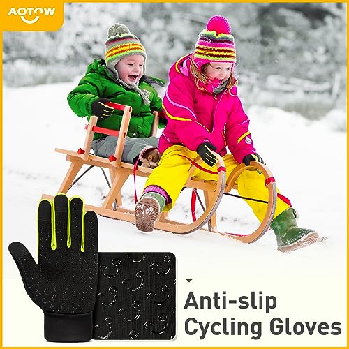 AOTOW Kids Winter Waterproof Sports Gloves M (6-8 Years) Black-Green