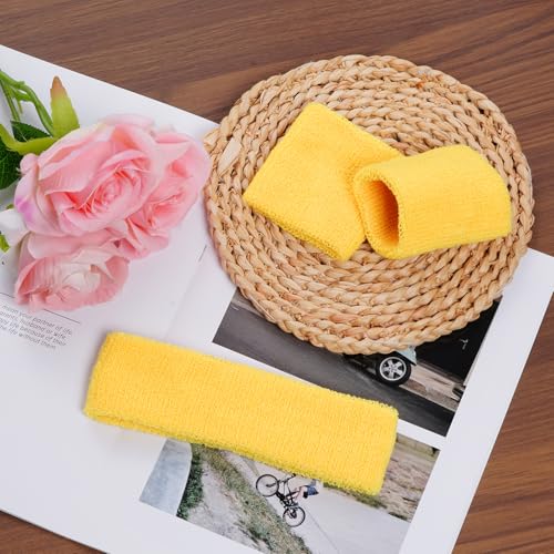 Sweatband Set - 1 Headband & 2 Wristbands - Yellow